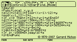  Gregorian day, as a TI-92 function. 