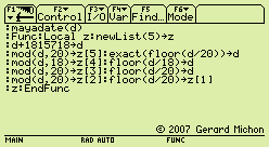  Mayan Long Count, 
 as a TI-92 function. 