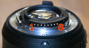  Pinout of a Nikon lens 
 (Nikkor 35 mm f/1.8G DX) 
